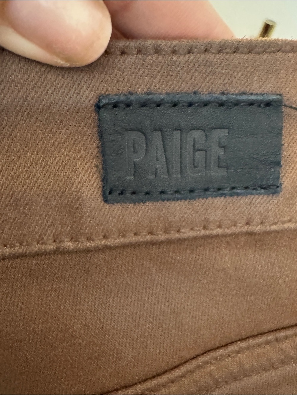 PAIGE Cindy Jeans 27 Cognac Luxe Coated High Rise Slim Straight Leather Look - Picture 4 of 8